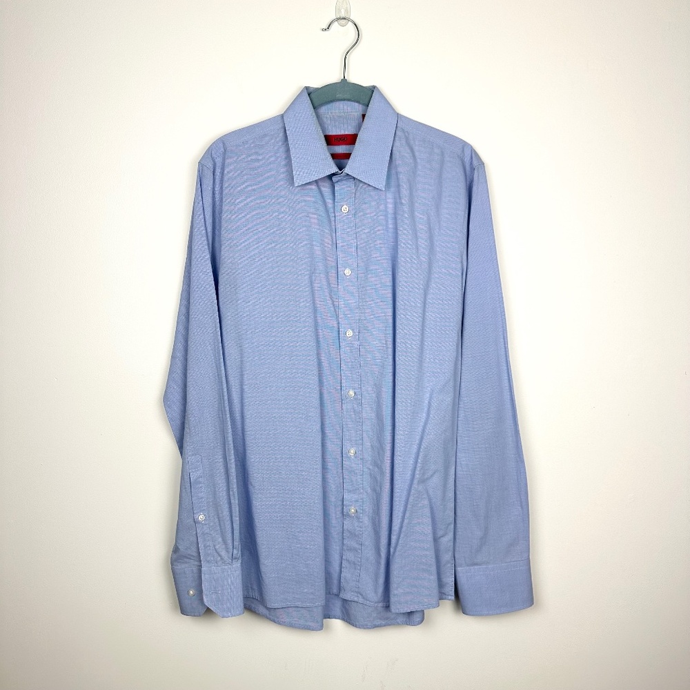 HUGO Hugo Boss Slime Line Blue Long Sleeve Button Up Dress Shirt Size M